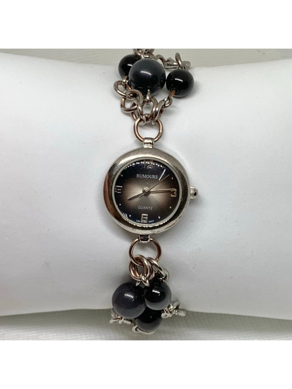 Rumours women’s silver tone watch quartz analog 22mm black beads band running